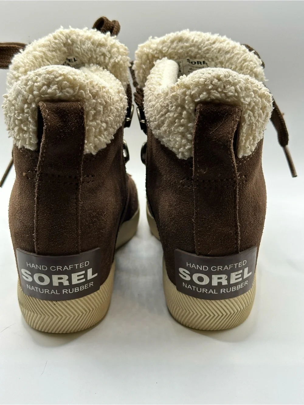 Sorel Brown Suede Lace-Up Winter Boots with Faux Fur Sherpa Collar